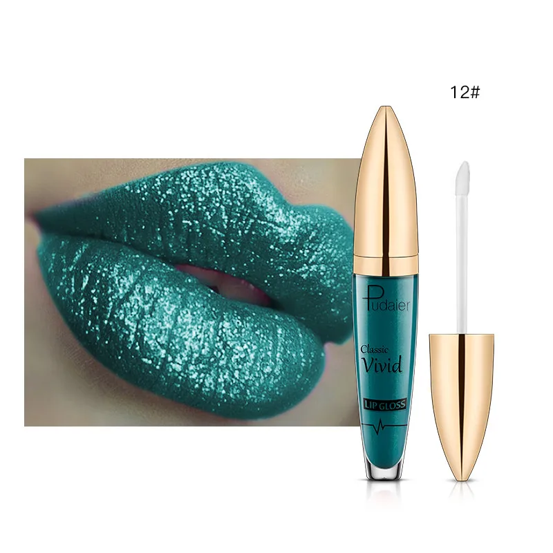 Pudaier 18Colors Glitter Liquid Lipgloss Waterproof Makeup Cosmetics Bright Lip Sense Metallic Matte Pearl Lip Gloss - Цвет: Color 12