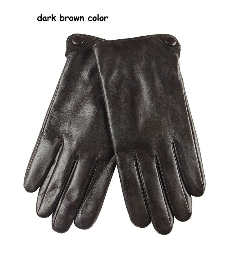 Fashion Men Leather Gloves Warm Solid Black Wrist Real Genuine Sheepskin Glove Winter Driving Time-limited M001NC