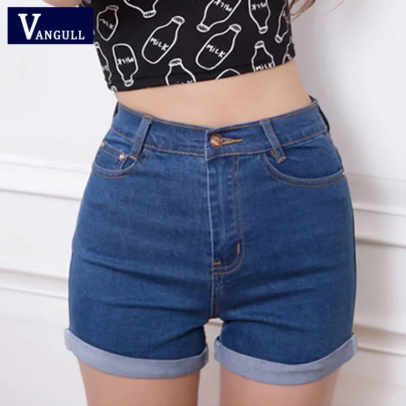 

Casual New Korean Style Summer Vintage High Waist Denim Women Shorts Loose Slim Stretch Turn Ups Female Jeans Shorts Solid