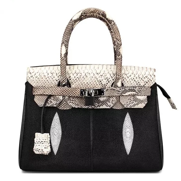 

Fashion Famous Brand Designer Genuine Stingray Leather Female Scarf Handbag Real Python Skin Ladies Hand Bag Women's Carry Bag