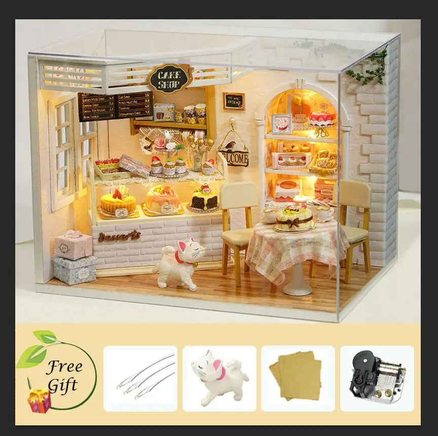 Кукольный дом мебель Diy Миниатюрный пылезащитный чехол 3D Деревянный Miniaturas кукольный домик игрушки для детей подарки на день рождения торт дневник H14 - Цвет: H014-C