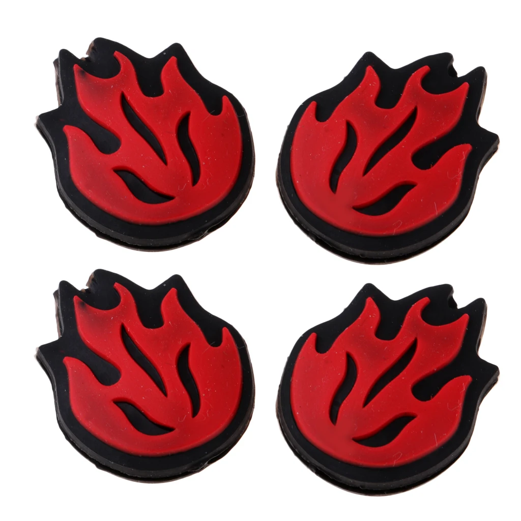 4 Pieces Durable Silicone Tennis Racket Vibration Dampeners Shockproof Dampers - Flame Fire Pattern, Red