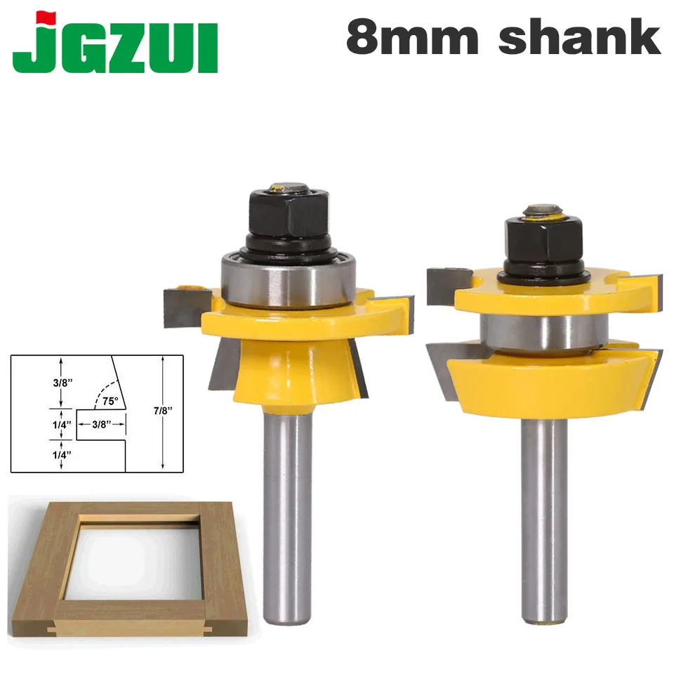 2pc 8mm Shank Rail Stile Router Bit Set Shaker Door Knife