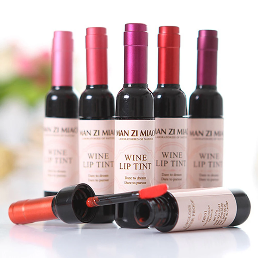 

6 Colors Red Wine Bottle Stained Matte Lip Gloss Tint Liquid Lipstick Easy to Wear Non-stick Lipgloss 1 Pcs