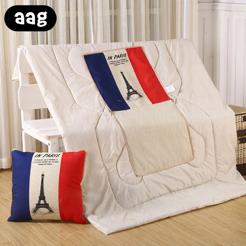 Dropshipping cotton cartoon quilt blanket portable foldable square throw pillow home office car air conditioning quilt