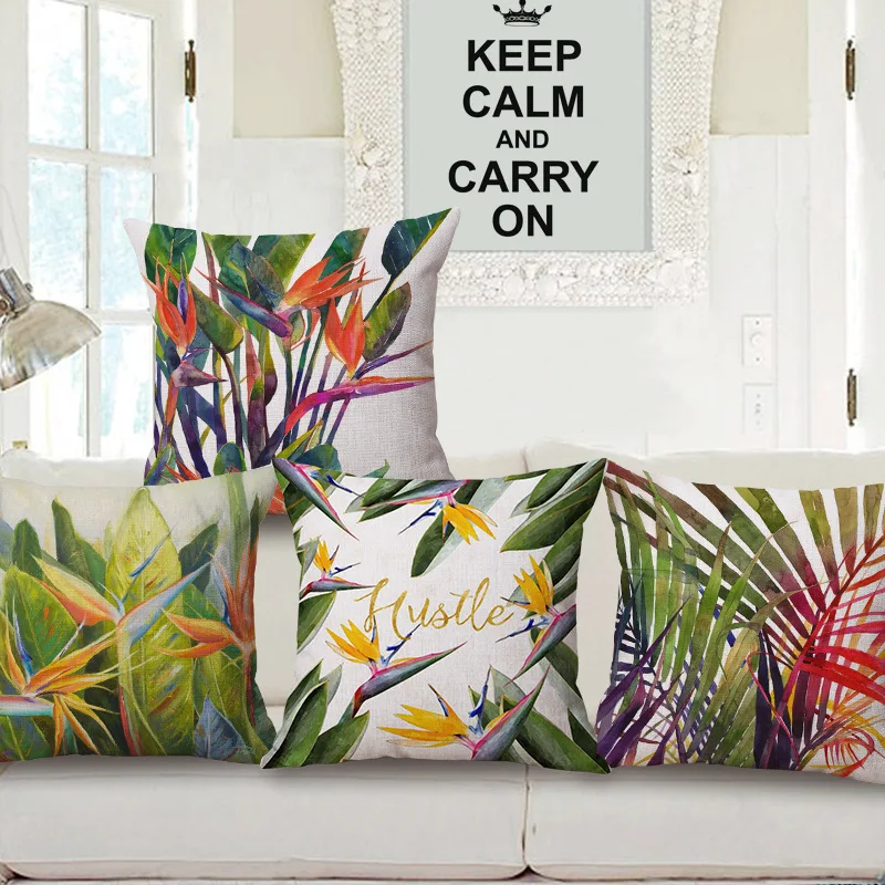 

Colorful Tropical Plants Palm Leaves Leaf Printed Decorative Throw Pillow Cushion Case Cover Yellow Flower Cushion Cover For Car