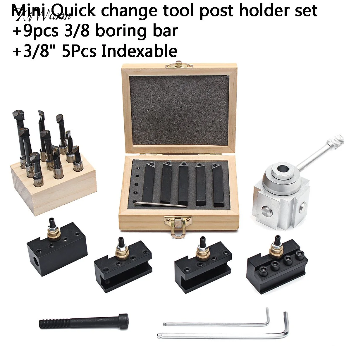 

Mini Quick Change Tool Post Holder Set + 9x Boring Bar 3/8" + 5x Indexable 3/8