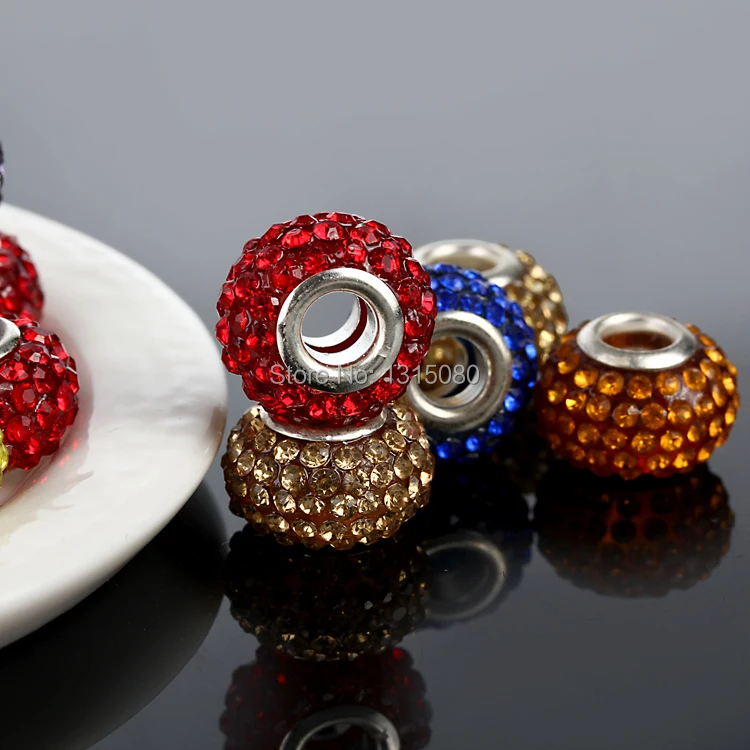 

14MM Resin Rhinestone Large Hole Beads Silver Plated Core Insumos Joyeria Bead Jewelry Materials Accesorios De Bisuteria 20pcs