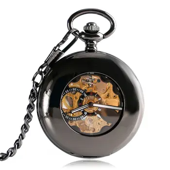 

Retro Luxury Pendant Stylish Hollow Skeleton Steampunk Trendy Automatic Mechanical Smooth Case Pocket Watch