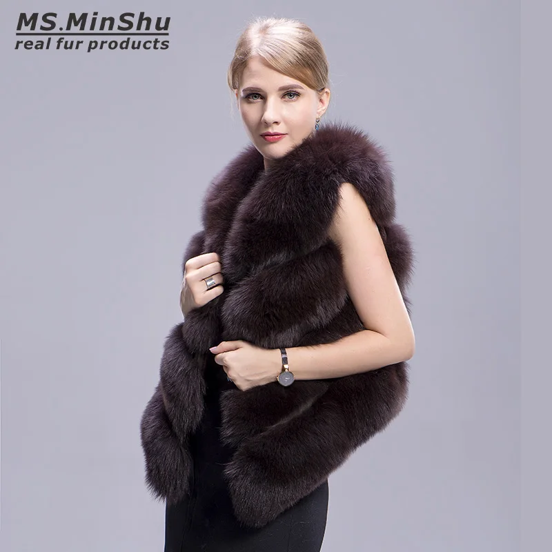 

Ms.MinShu Women Waistcoat 100% Real Fox Fur Vest Chocolate Color Fashion Winter Coat Natural Real Fur Vest Sleeveless Outwear