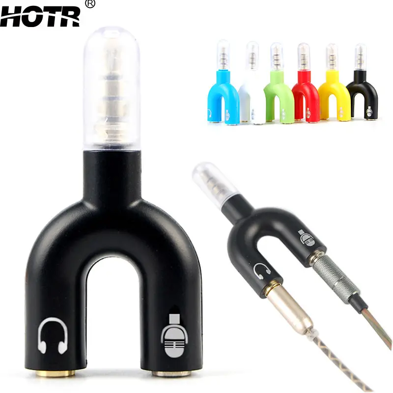 

U Shape 3.5mm Audio AUX Adapter Earphone Share Plug Music Headphone Splitter Male To 2 Females Microphone Input Extension Jack