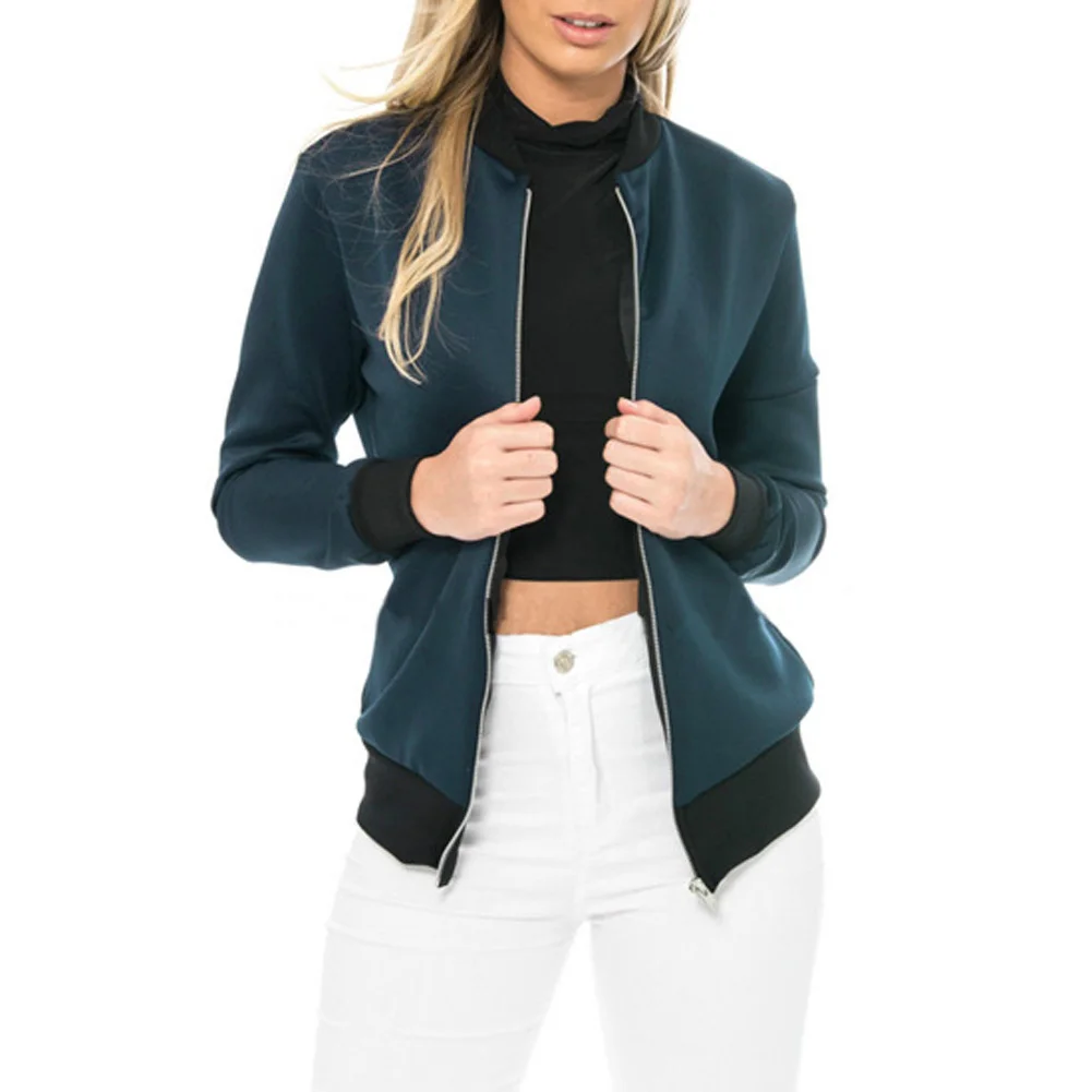 Women Basic Jacket Zipper Bombers Collar Coats Slim Casual Outwear Female Spring Autumn Coat Jackets Fashion Solid Color Ladies