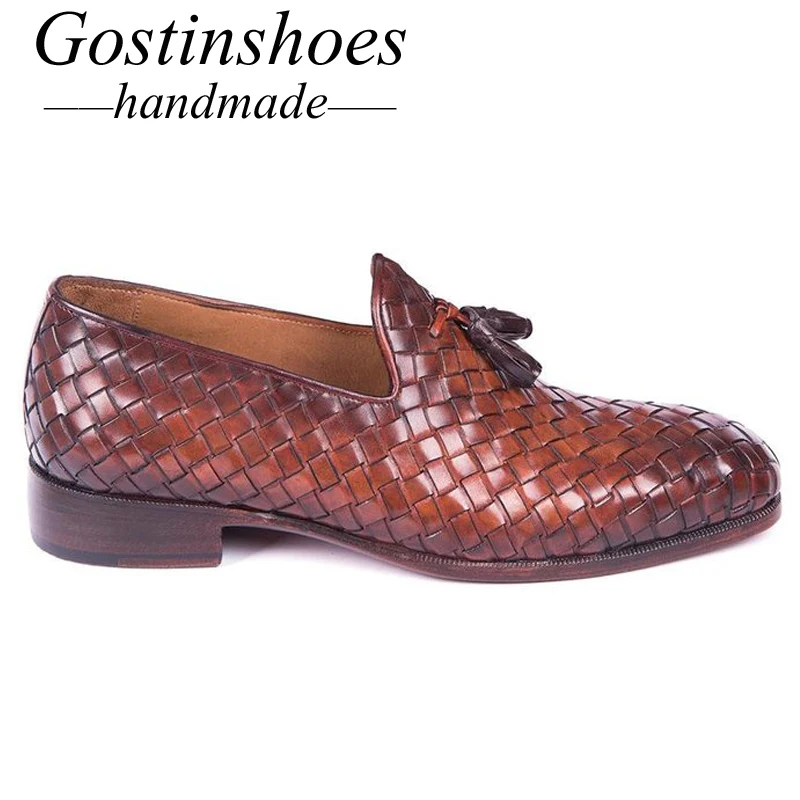 GOSTINSHOES/мужская кожаная повседневная обувь ручной работы Goodyear; коричневые мужские лоферы ручной работы без шнуровки из натуральной кожи; SCZ049
