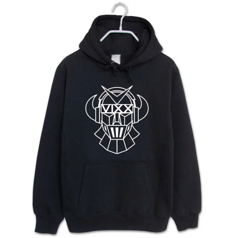 Kpop vixx fans supportive black pullover hoodie for men women robot printed tracksuits plus size casual chandal sudaderas Kpop vixx fans supportive black pullover hoodie for men women robot printed tracksuits plus size casual chandal sudaderas