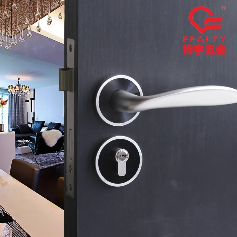 

Cadeado Free Shipping European Interior Room Door Lock Space Aluminum Fission Stainless Steel Mechanical Handle Black Locks