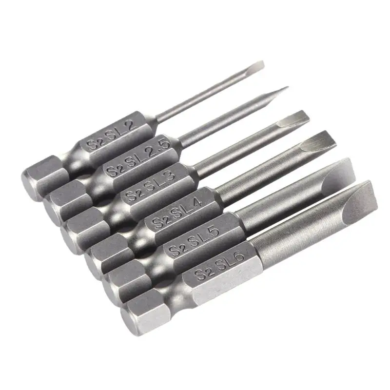 Buy 6pcs 50mm Slotted Screwdriver Bits Set 2mm 6mm S2