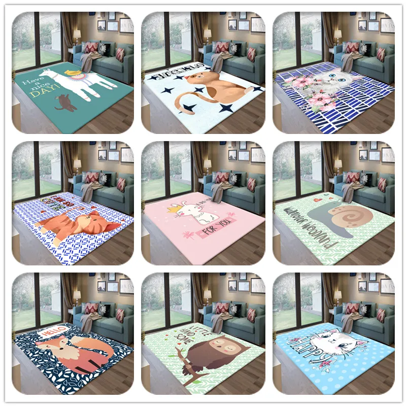 

Modern Cartoon Animals pattern Child Carpet Baby Game Rug Cat/Fox/Owl 3D Printed soft Carpets Kids Play Crawl Antiskid Floor Mat