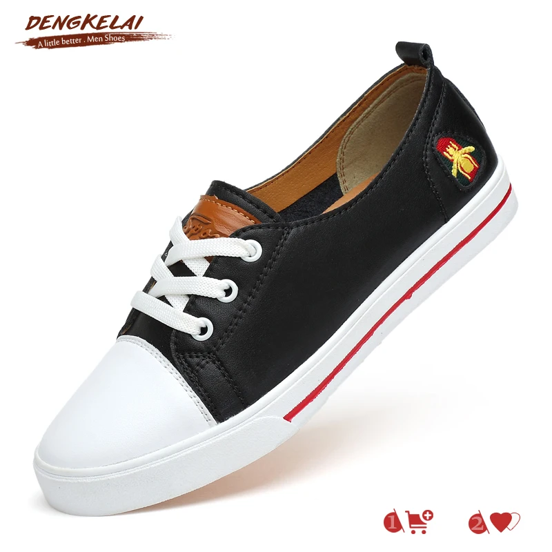 

DENGKELAI White Sneakers Men Shoes Genuine Leather Comfortable 2018 Shoes Sneakers