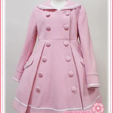 Лидер продаж, розовое шерстяное пальто в стиле «лолита», зимнее пальто для девочек, Брендовое длинное зимнее пальто