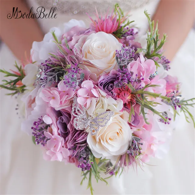 Modabelle Brides Buque De Noiva Artificial Rose Peony Flowers Pink Modabelle Brides Buque De Noiva Artificial Rose Peony Flowers Pink Purple Wedding Bouquet Erfly Brooch Bridal