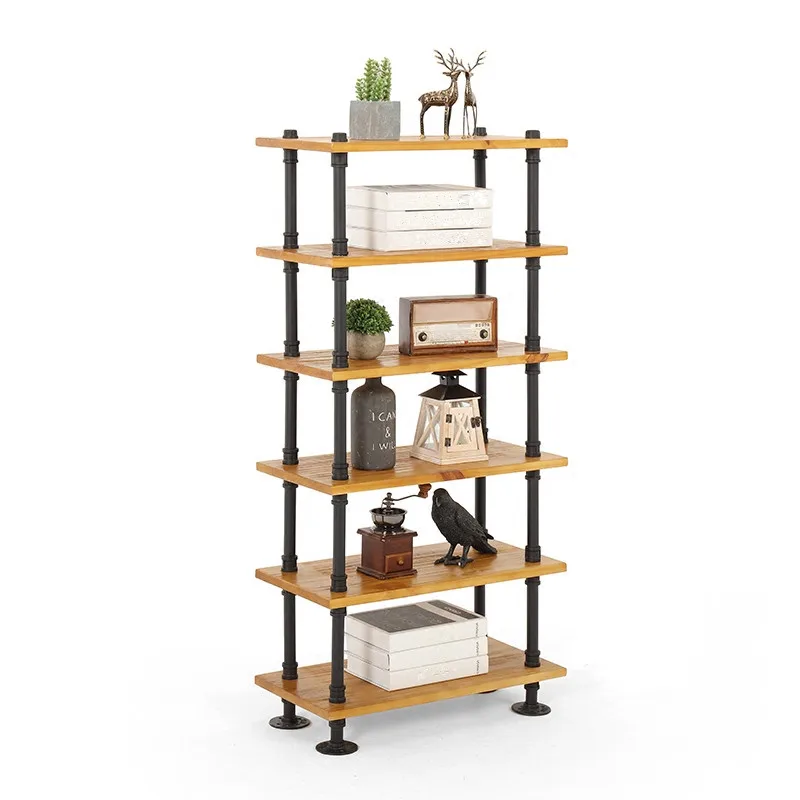 

Industrial Rustic Retro Urban Iron Pipe Floor Storage Display Stand Solid Wood Multi Layers Racks Book Shelf Heavy Duty