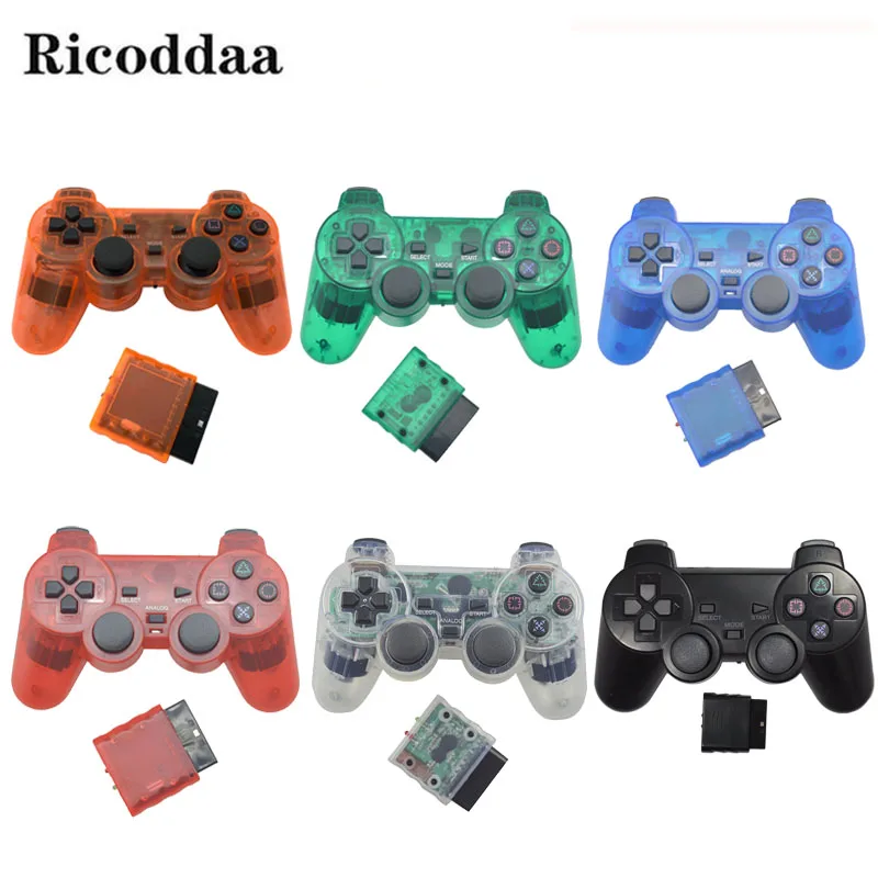 Transparent Wireless Gamepad For Sony PS2 Controller Vibration Shock Joypad Wireless Controle For Playstation 2 Console Joystick