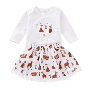 

Toddler Infant Child Kids Baby Girls Outfits Spring Summer Clothes Cute Heart Fox Print Long Sleeve Romper+Skirt 2Pcs Lovely Set
