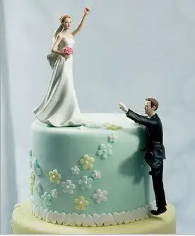 

Dark Brown and Gold Hair Happy Bride & Groom Wedding Cake Topper Resin