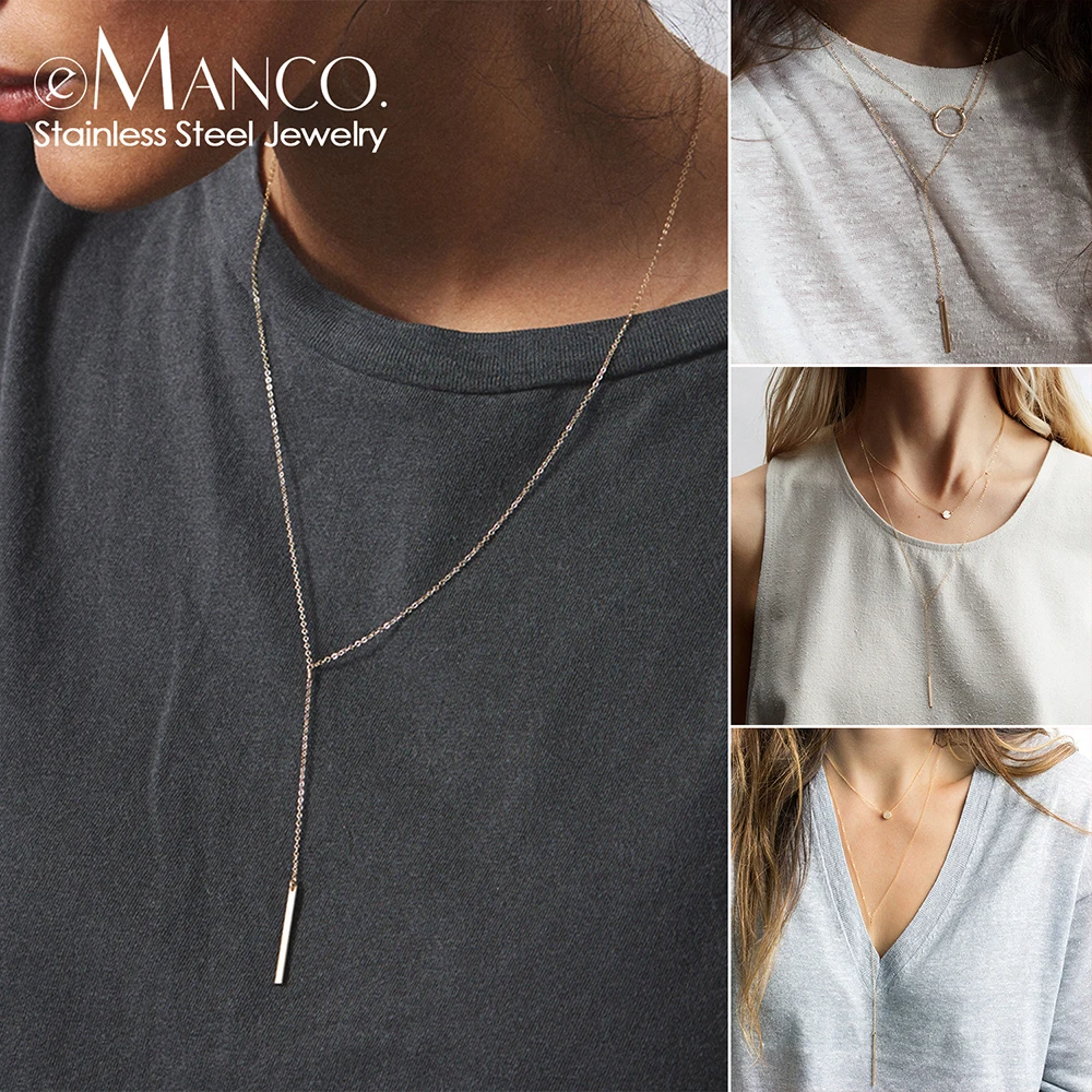 E-Manco, корейский стиль, женское золотое ожерелье из нержавеющей стали, модное многослойное персонализированное ожерелье, ювелирные изделия