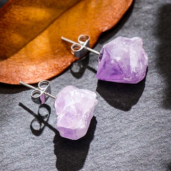 

New Trendy Style Irregular Raw Earring Natural Crystal Amethysts Druzy Healing Point Stud Earrings Quartz Earrings Raw Ear Stud