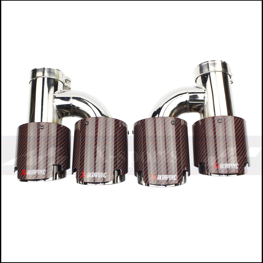 

Akrapovic RED Glossy Carbon Fiber Car Exhaust Muffler Tip Tailpipe Universal h Shaped 4 Slot Stainless silver Free Shipping