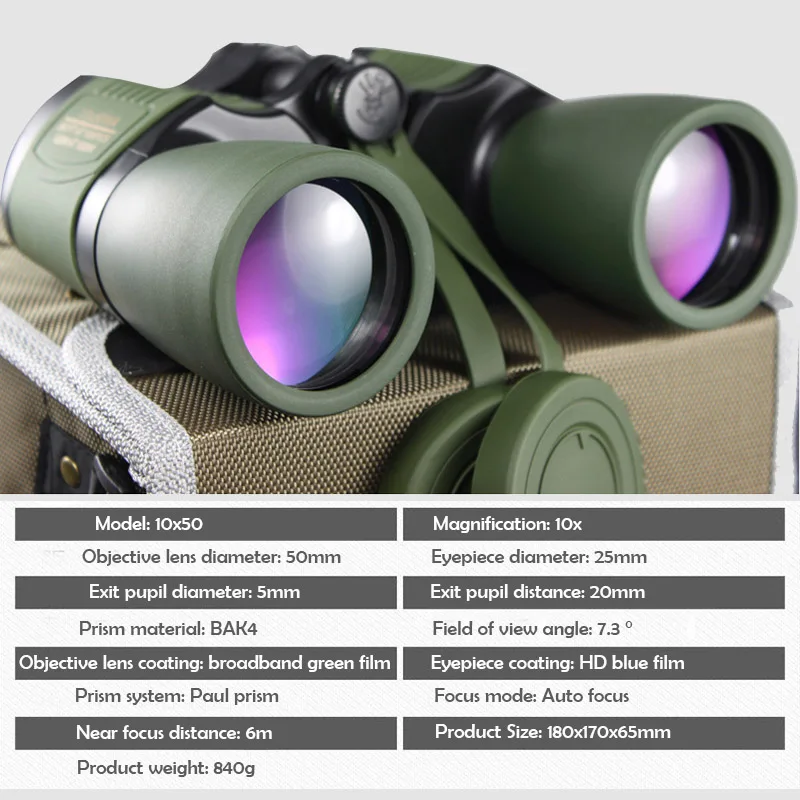 Оригинальный бинокулярный 10x50 высокомощный HD FMC телескоп светильник кой и