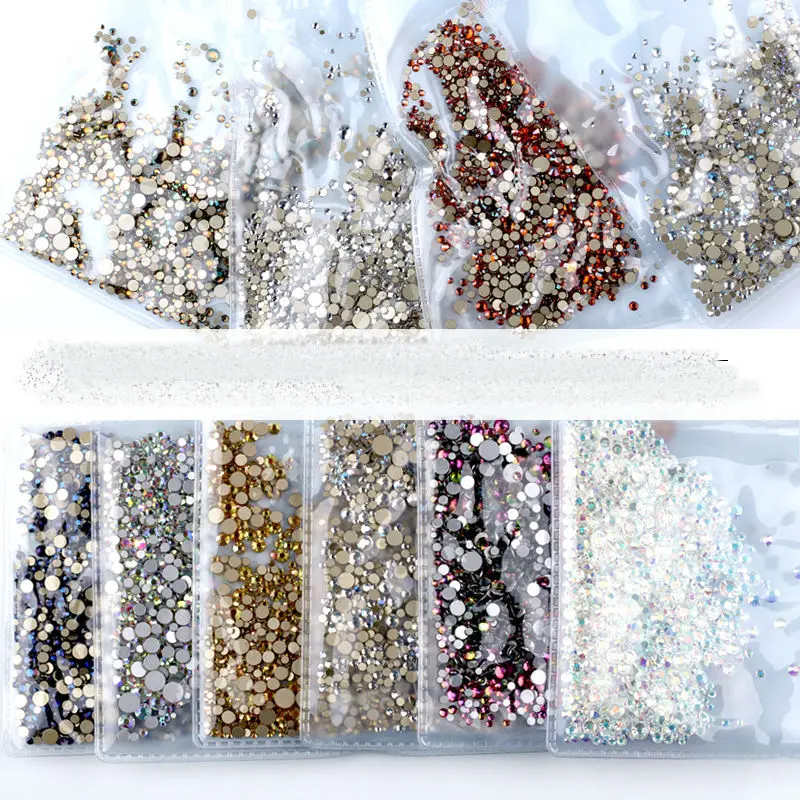 

1000pcs/Pack Mix Sizes Crystal Clear AB Non Hotfix Flatback Rhinestones Nail Art Rhinestones For 3D Nail Art Decoration glitter