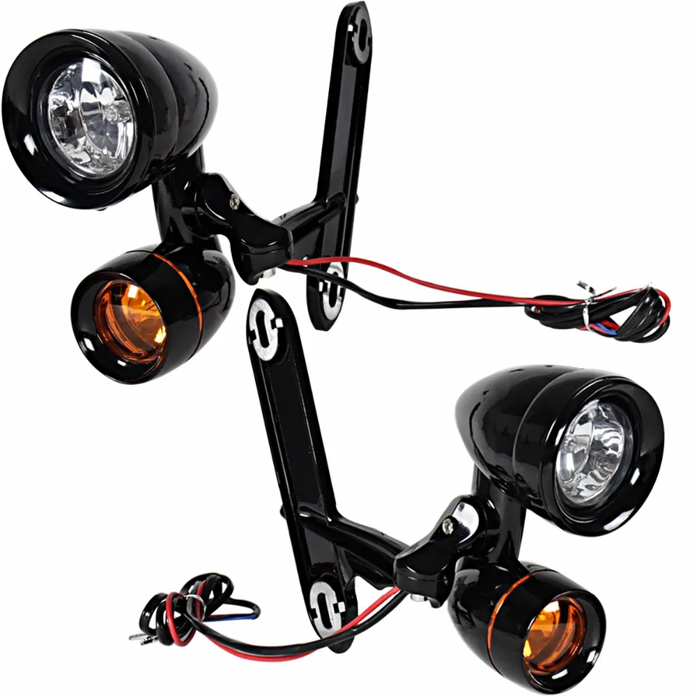 

Gloss Black Fairing Mounted Driving Lights Oranged Turn Signals For Harley Electra Street Glide FLH/T FLHX FLHR 1996-2013