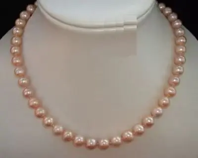 

9-10 MM natural pink south sea Pearl Necklace 18inch 14K GOLD CLASP