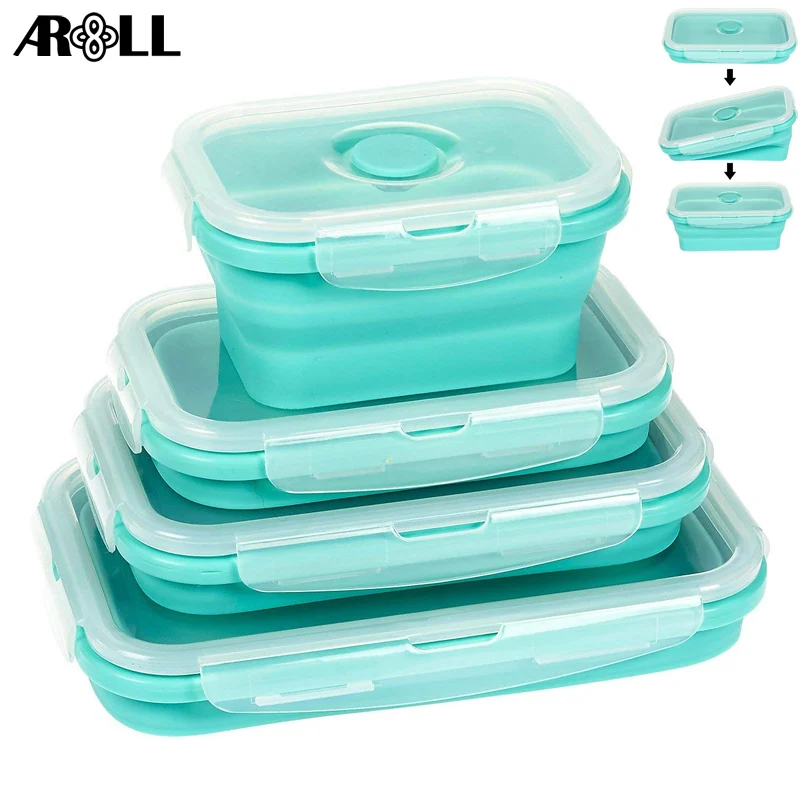 

Collapsible Silicone Food Container Box for Fruit Salad Foldable Folding Silicone Food Box Bowl Rectangle Shape Tableware