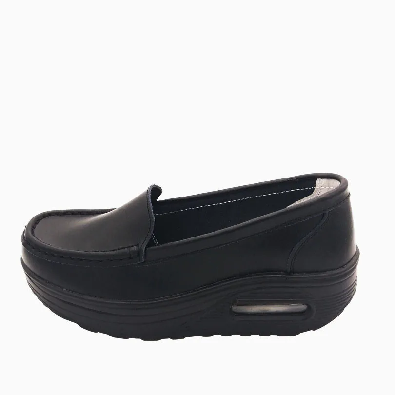 Женские туфли качели из ПУ кожи на танкетке без застежки|slip on|slip on casual shoesslip platform |