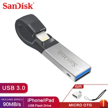 SanDisk – Mini-clé USB 3.0 OTG SDIX30N, support à mémoire de 32GB 64GB, lecteur Flash avec Lightning, pour iphone, ipad et PC