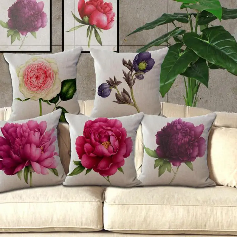 New Rose Flower Small Fresh Cotton Linen Cushion ...