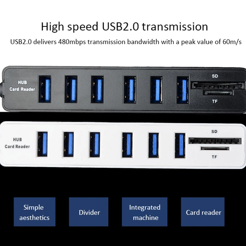 Usb-хаб комбо 6 портов USB 2,0 Micro Card Reader SD/TF высокоскоростной Мульти USB разветвитель концентратор комбо все в одном для ПК ноутбук компьютер