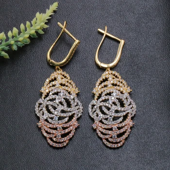 

Lanyika Fashion Jewelry Special Geometric Lines Oval Earrings Stud Micro Pave Zircon Engagement Party Popular Earrings Best Gift