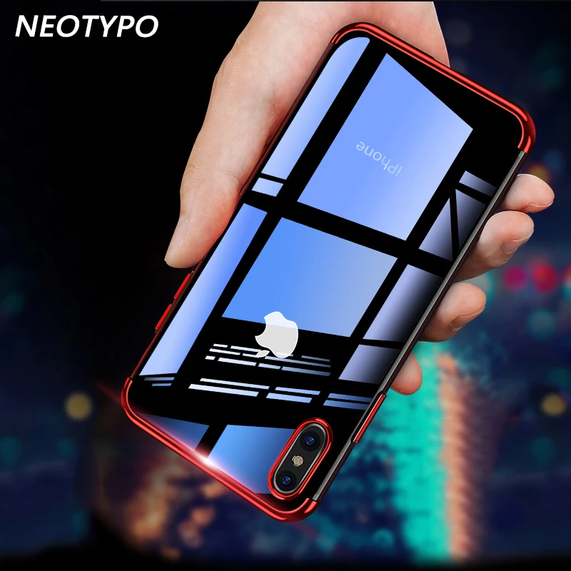 

Luxury Silicone Clear Case for iPhone X 6 6S Plus TPU Soft Plating Frame Transparent Back Cover for iPhone 7 8 Plus XS Max XR