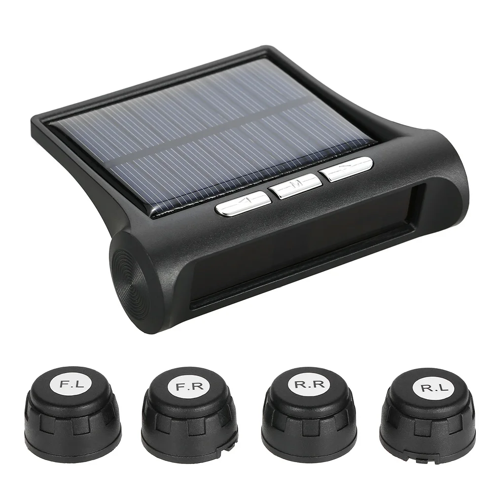 

Wireless Solar Car Tire Pressure Monitoring System DIY TPMS with 4 External Sensors Bar/PSI Unit