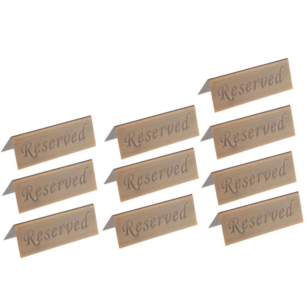 Set of 10 Table Tent Sign RESERVED - Stainless Steel, 12cm x 4cm