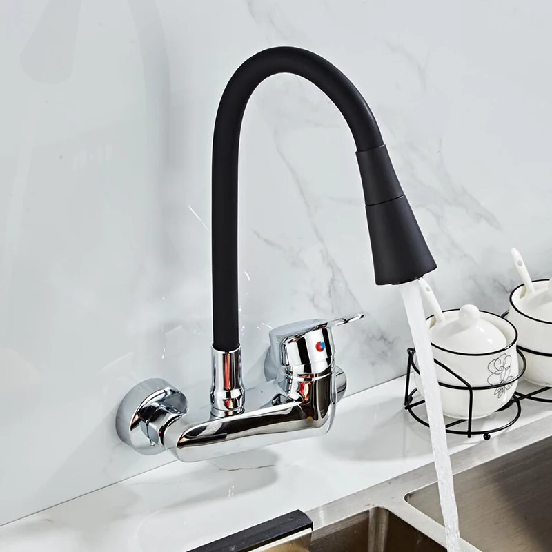  Wall Mounted Kitchen Faucet Wall Kitchen Mixers Kitchen Sink Tap 360 Degree free Swivel Flexible Ho - 33050786963