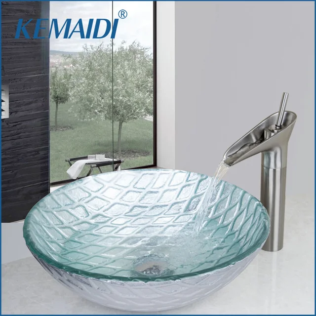 kemaidi bathroom sink bowls tempered glass wash basin vessel sink with waterfall bathroom faucet glass sink - Bathroom Sink Bowls kemaidi bathroom sink bowls tempered glass wash basin vessel sink with waterfall bathroom faucet glass sink - Bathroom Sink Bowls