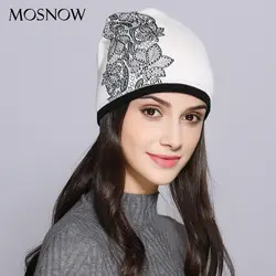 MOSNOW Для женщин шляпа женский осенне-зимняя одежда из шерсти элегантный цветок украшения Новый 2017 трикотажные теплые Для женщин Шапки Skullies