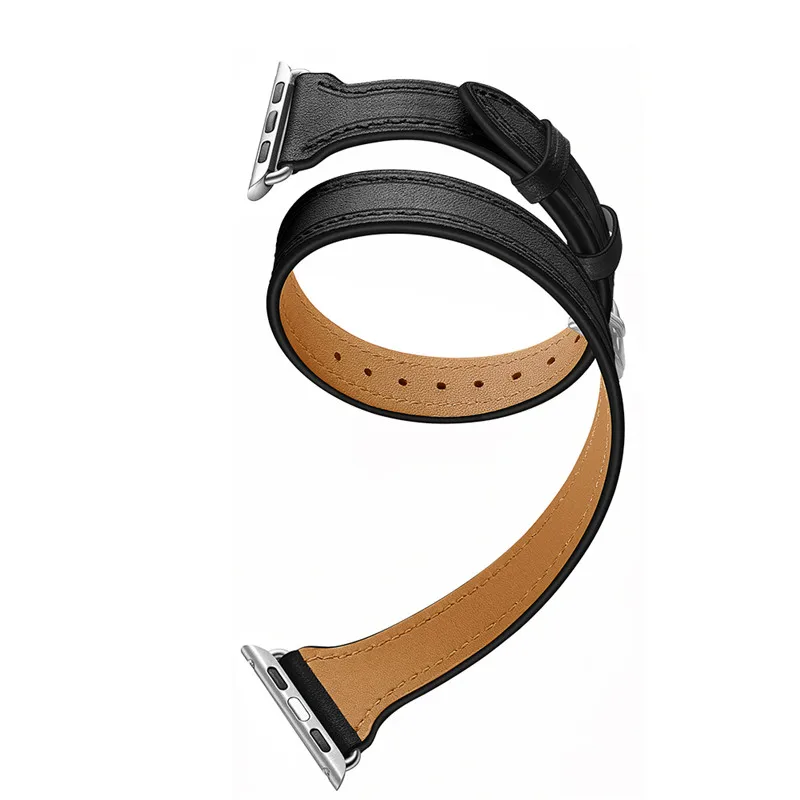 Ремешок для Apple Watch Band 4 5 44 мм 42 мм 40 мм 38 мм Iwatch band 5 4 3 2 1 натуральная кожа двойной тур Браслет аксессуары - Цвет ремешка: black