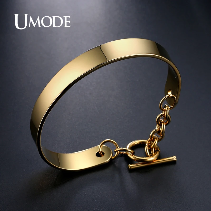 UMODE White / Rose / Gold Color Plain Cuff Bracelet For Women Toggle Clasp Christmas Gift New Fashion Jewelry Armbande UB0096