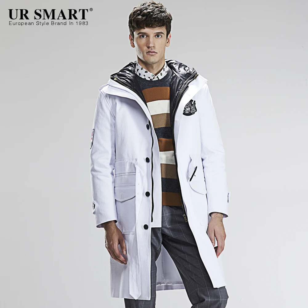 

Ice and snow world URSMART thickening hooded detachable feather bladder two men's windbreaker white coat